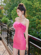 Dolores Feather Sequin Strapless Mini Dress