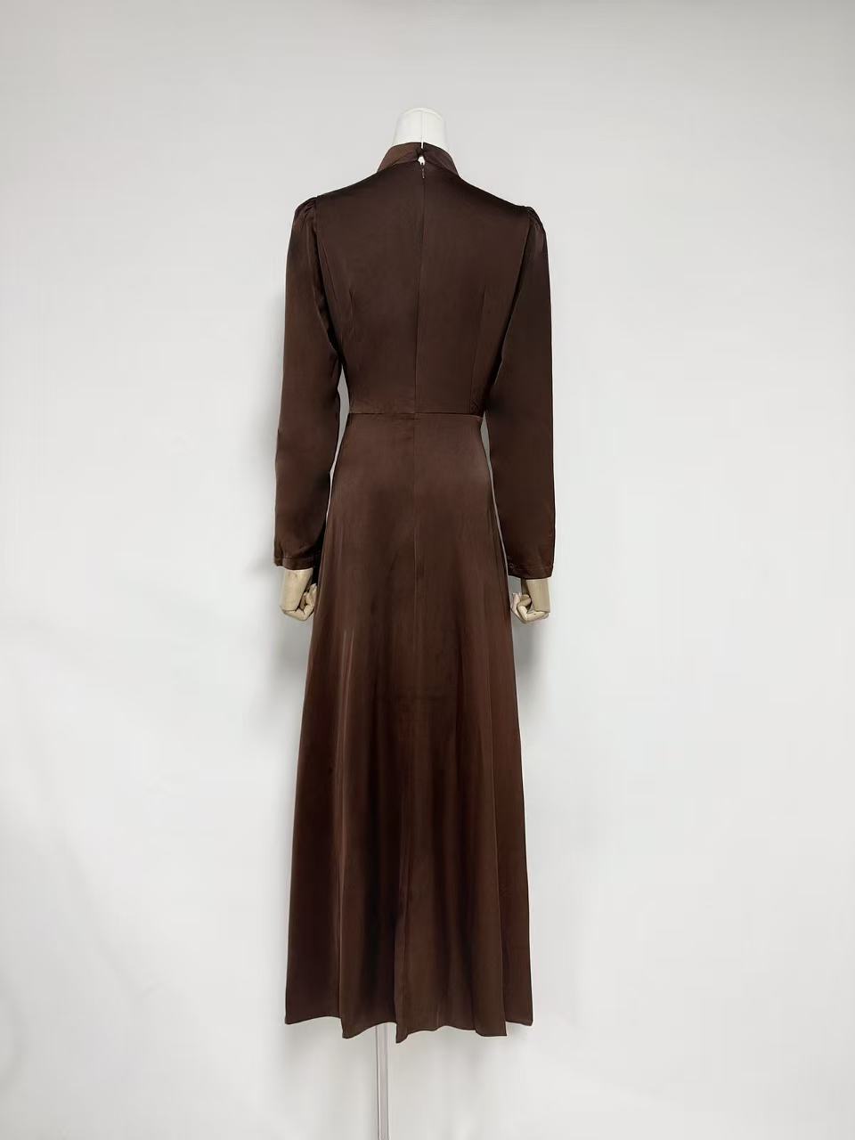 Beulah Long Sleeves With Beading Pleated Maxi Dress In Brown