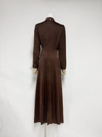 Beulah Long Sleeves With Beading Pleated Maxi Dress In Brown