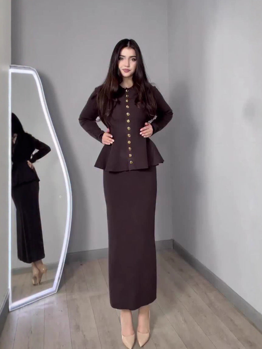 Flowering Girl Women brown long-sleeved long skirt suit
