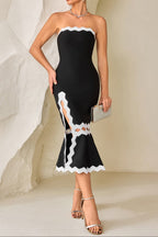 Flowering Girl Women Fishtail Lace Slit Tube Top Midi Dress In Black