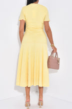 Flowering Girl Women yellow buttons short sleeves maxi dress