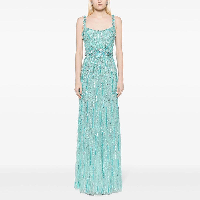 nail bead sequin mesh dress