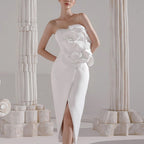 Valery 3d Flower Slit Midi Dress - White