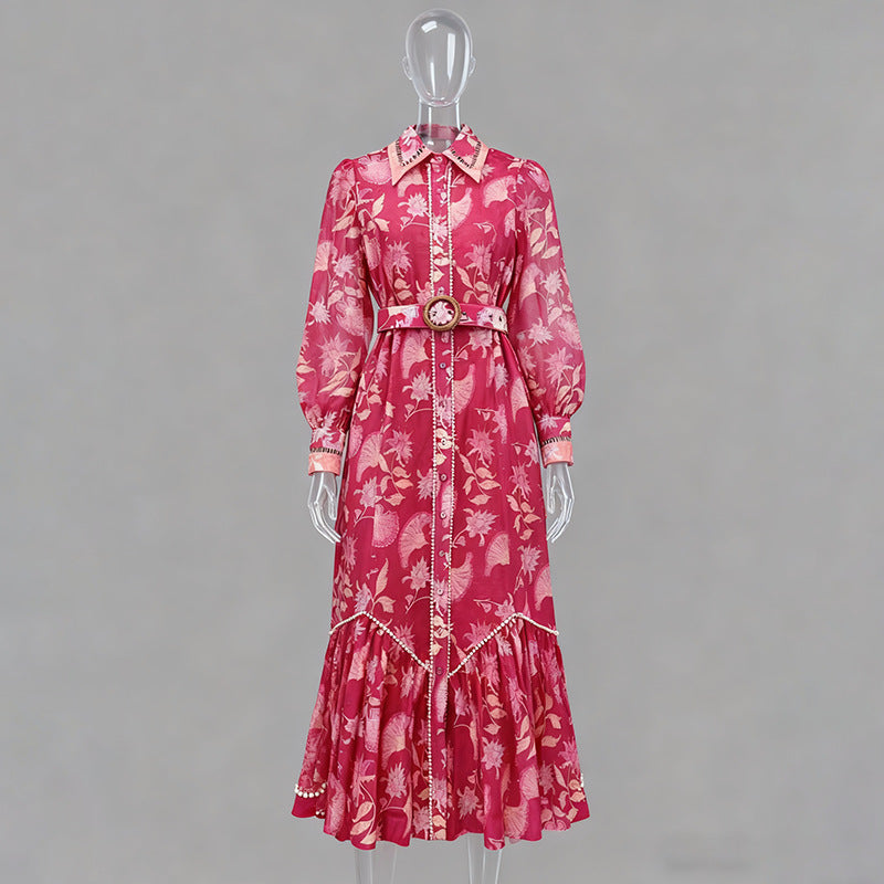 Flowering Girl Women Phoenix Red Floral Print Maxi Dress With Belt