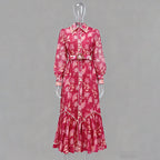 Flowering Girl Women Phoenix Red Floral Print Maxi Dress With Belt