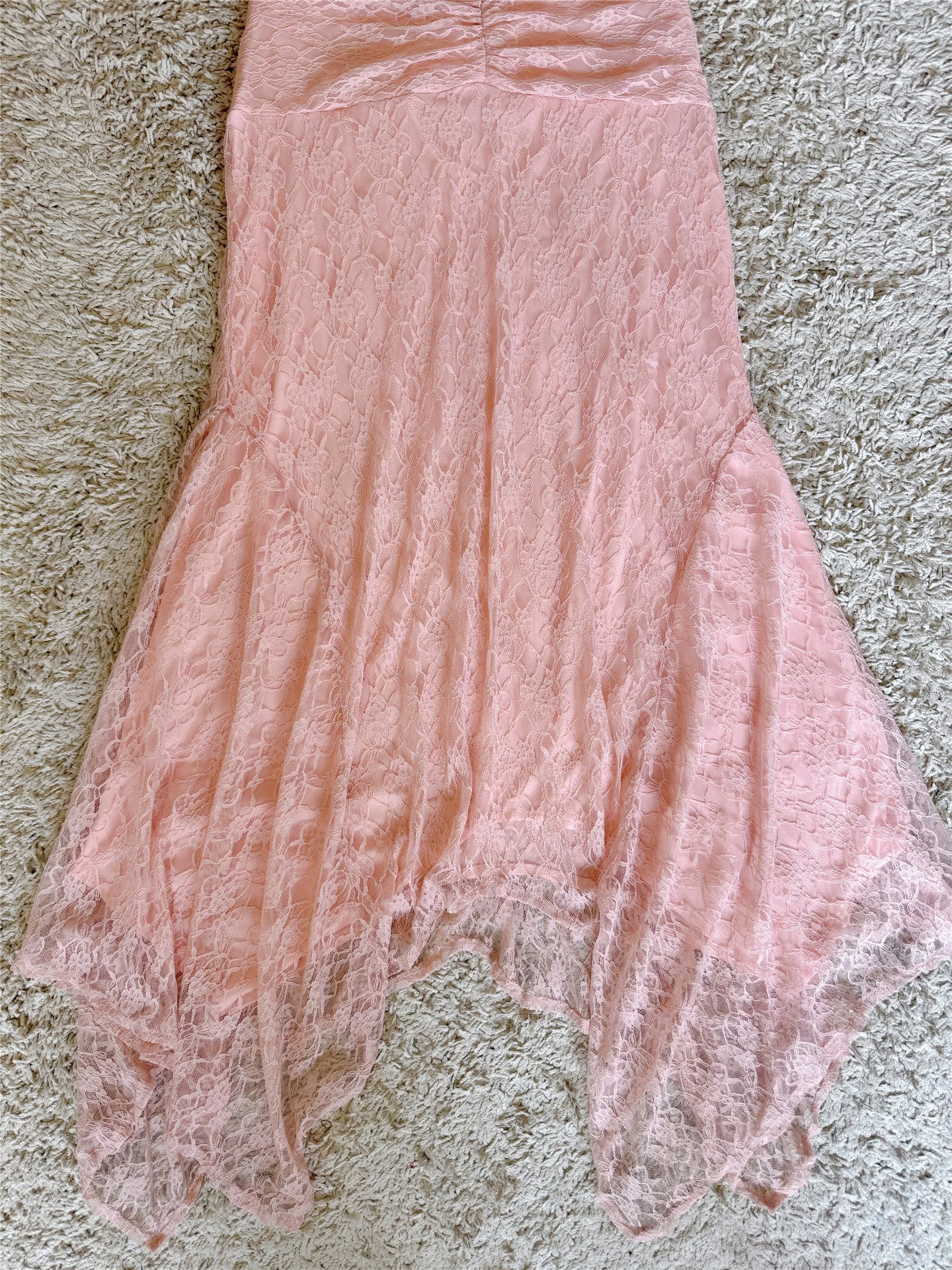 Bow Strap Ruched Lace Mermaid Midi Dress