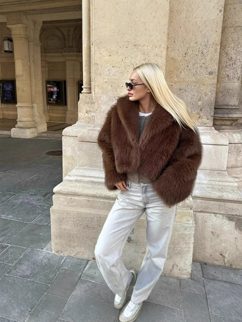 Flowering Girl Women fox fur imitation fur cropped jacket