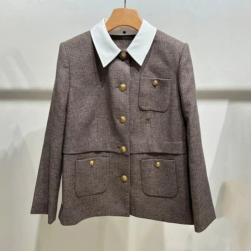 Setlla Houndstooth Suit Jacket In Brown