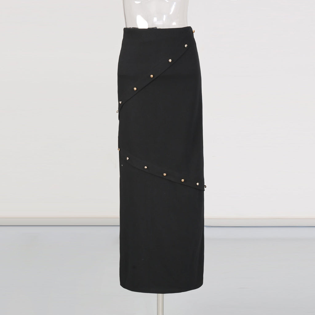 Button-Embellished Cotton-Jersey Top Maxi Skirt Suit In Black