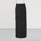 Button-Embellished Cotton-Jersey Top Maxi Skirt Suit In Black