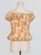 Flowering Girl Women print ruffle trim top in yellow