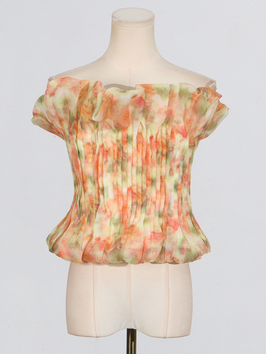 Flowering Girl Women print ruffle trim top in yellow
