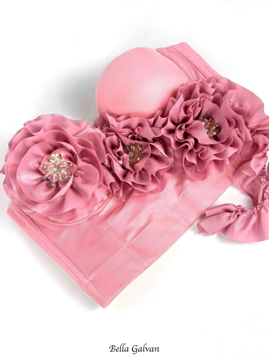 Flowering Girl Women Flower Tassel fishbone Corset in pink