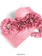 Flowering Girl Women Flower Tassel fishbone Corset in pink