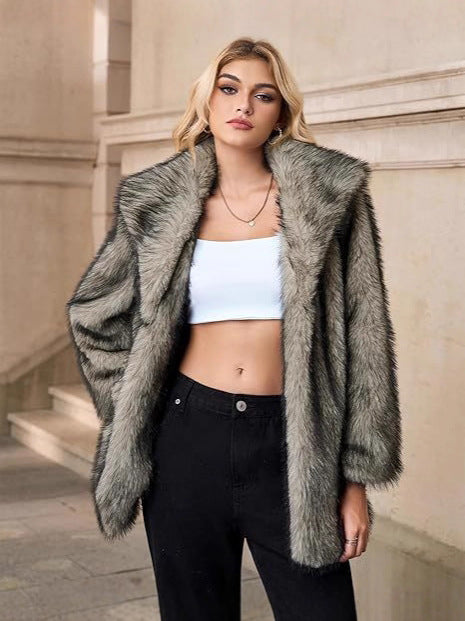 Flowering Girl Women Luxe Faux Fur Mid-Length Blazer Jacket