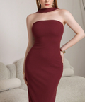 Flowering Girl Women red halterneck suspender red bandeau midi dress