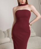 Flowering Girl Women red halterneck suspender red bandeau midi dress