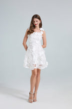 Flowering Girl Women georgia 3d Floral Lace mini Dress in white