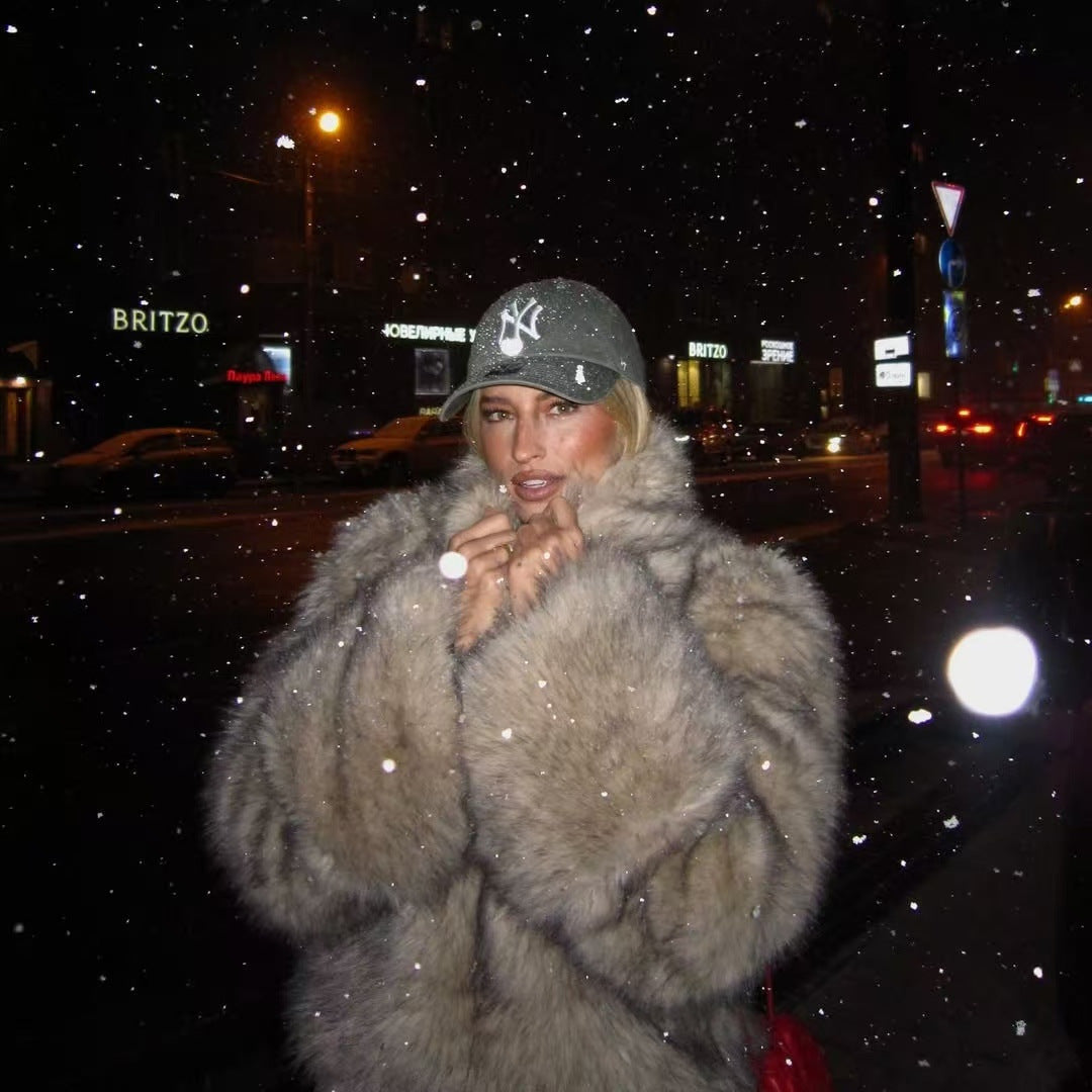 Flowering Girl Women faux fur short coat in pale brown