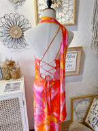 ribbon satin silky lace-up backless dress