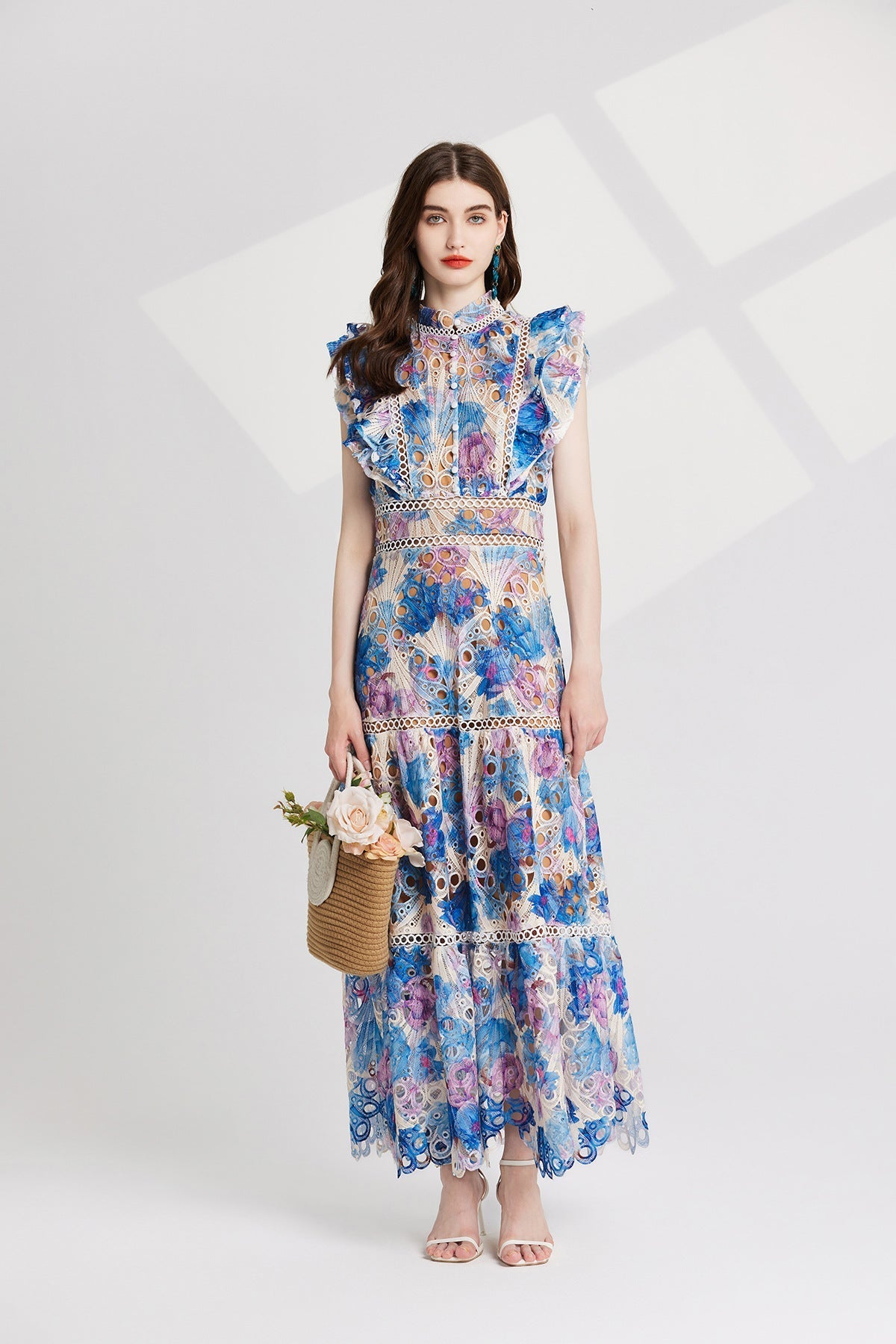 Flowering Girl Women chloe hollow out flower embroidery maxi dress in blue