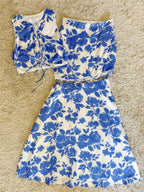 Sleeveless Tie Crop Top & Midi Skirt Floral Two-Piece Set