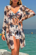 Belinda Chiffon Cardigan Sun Protection Swimsuit Three-Piece Set With Long Cover-Up