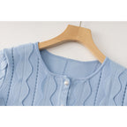Blue Geometric Circle Pattern Cardigan Skirt Two-Piece Set