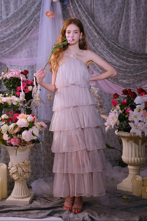 Mera Sleeveless Diamond Chain Cake evening Dress