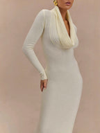 Flowering Girl Women white drop-collar long-sleeved knitted dresses