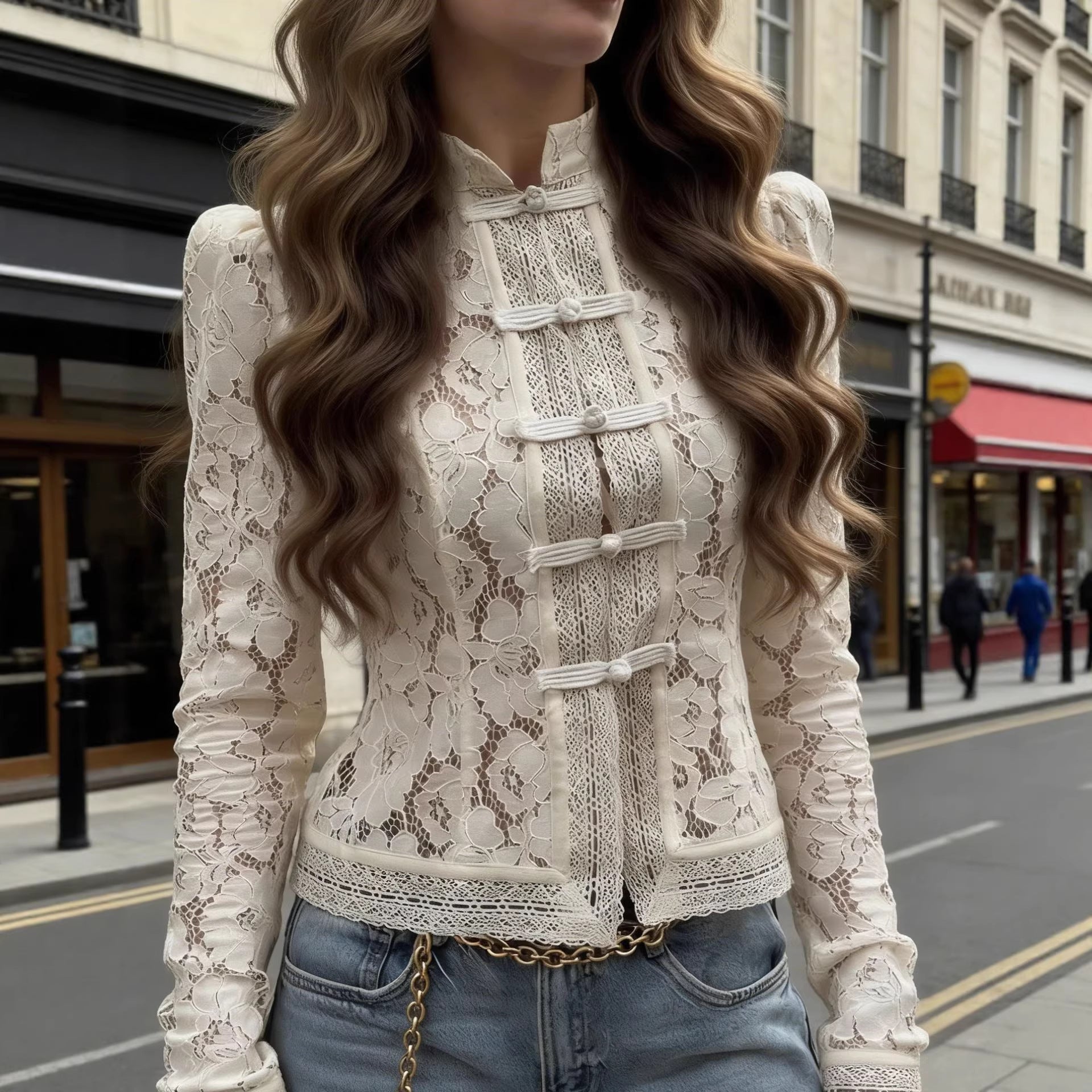 Lace Buckle Shirt Top