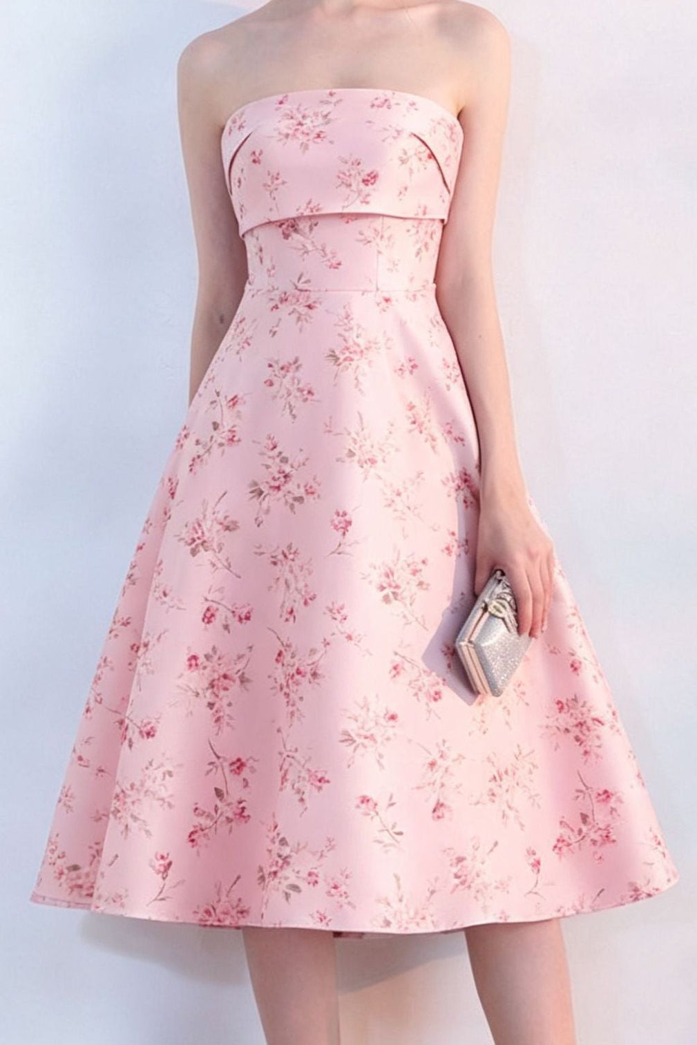 Floral Print Strapless Midi Dress