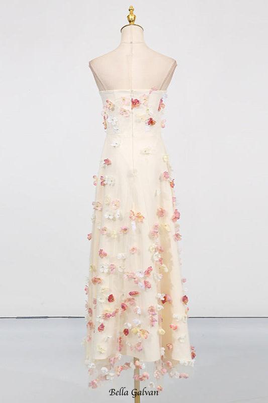 Off-Shoulder Embroidered Maxi Dress in apricot
