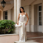 Flowering Girl Women Corset Lace Maxi Dress with Draped Sash