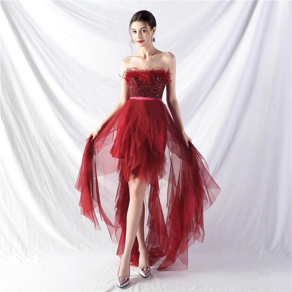 Strapless Sequin Tulle Midi Dress
