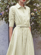 Green Striped Belted Shirt Maxi Dress