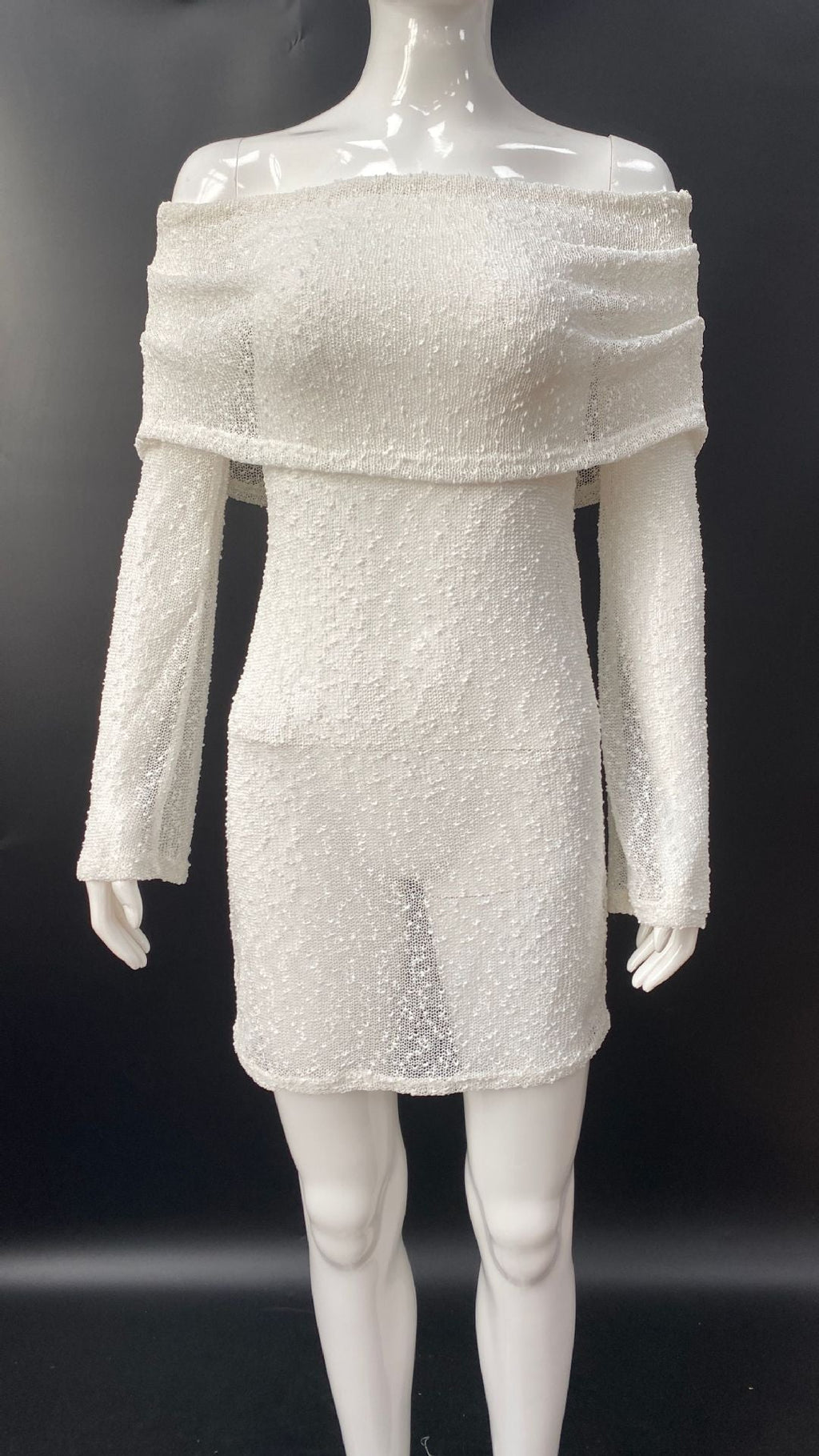 Flowering Girl Women Knitted openwork one-line see-through openwork mini dress