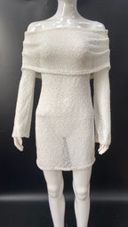Flowering Girl Women Knitted openwork one-line see-through openwork mini dress