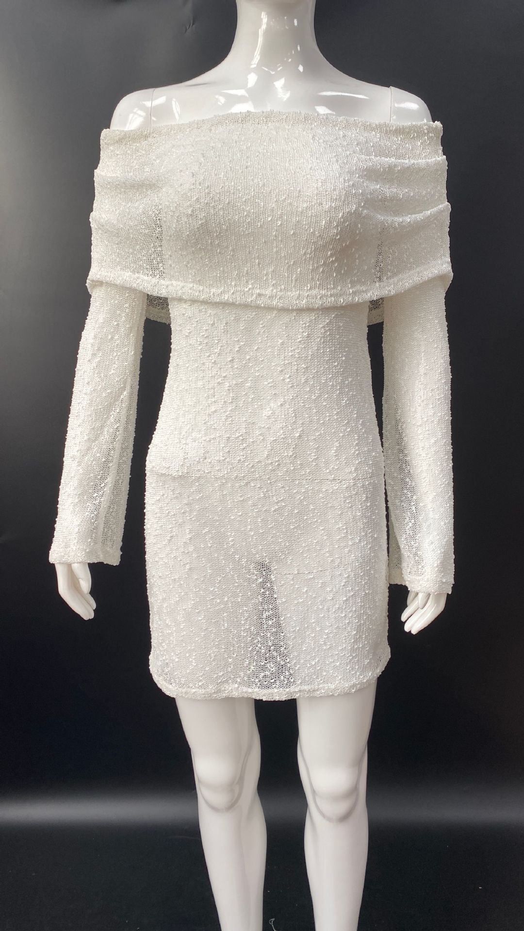 Flowering Girl Women Knitted openwork one-line see-through openwork mini dress