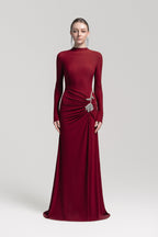 Flowering Girl Women Hedwig Rose Embellished Gathered Sheath Gown In Red