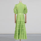 Flowering Girl Women Lace ruffle trim layer midi dress in green