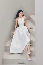 Sleeveless halter neck with diamond midi dress in white