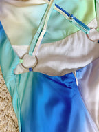 satin silky swing neck ombre open back dress