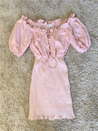 Crochet Cut-out Fungus Lace Lantern Sleeves Hip Wrap Dress