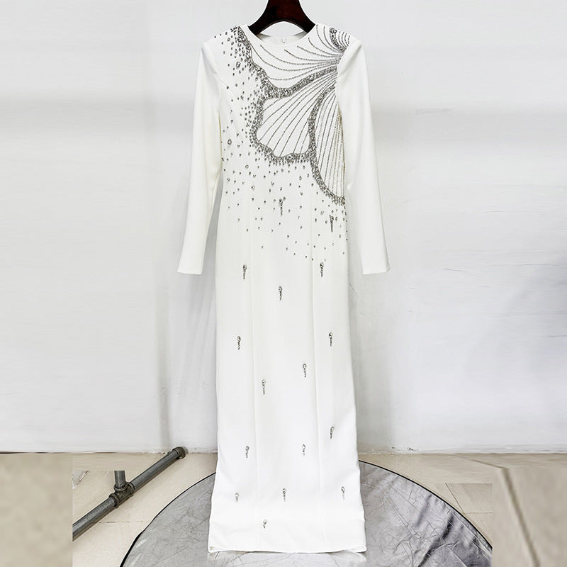 Flowering Girl Women white long sleeve embellished maxi dress