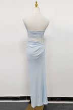 Flowering Girl Women Hollow Pleated Suspenders With Ruffles Maxi Dress In Blue