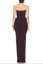 Simona Pleated Crepe Jersey Strapless Gown In Brown