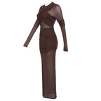 Flowering Girl Women long sleeve mesh insert draped maxi dress