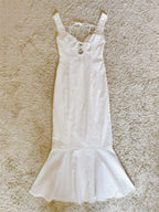 white crochet patchwork backless cotton dress